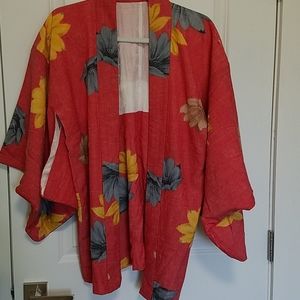 Vintage red floral kimono jacket
